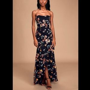 Lulus Wow and Forever Black Floral Sequin Strapless Maxi Gown size Medium